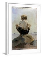 A Boy Crouching on a Rock-Albert Edelfelt-Framed Giclee Print