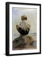 A Boy Crouching on a Rock-Albert Edelfelt-Framed Giclee Print