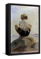 A Boy Crouching on a Rock-Albert Edelfelt-Framed Stretched Canvas