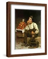 A Boy Eating Apples, 1878-John George Brown-Framed Giclee Print