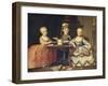 A Boy in Ornate Blue Costume Building a House of Cards, with Two Girls in Lace-Trimmed Dresses-Francois Hubert Drouais-Framed Giclee Print