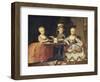 A Boy in Ornate Blue Costume Building a House of Cards, with Two Girls in Lace-Trimmed Dresses-Francois Hubert Drouais-Framed Giclee Print