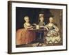 A Boy in Ornate Blue Costume Building a House of Cards, with Two Girls in Lace-Trimmed Dresses-Francois Hubert Drouais-Framed Giclee Print