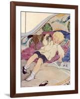 A Boy Lying on a Bed with a Book and a Toy Horse-Anne Anderson-Framed Art Print