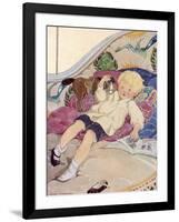A Boy Lying on a Bed with a Book and a Toy Horse-Anne Anderson-Framed Art Print