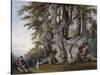 A Boy Making a Dog Dance by the Bole of an Ancient Gnarled Beech Tree-Paul Sandby-Stretched Canvas