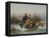 A Boy Pushing a Young Girl in a Sledge (Oil on Canvas)-Jan Walraven-Framed Stretched Canvas