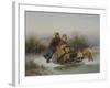 A Boy Pushing a Young Girl in a Sledge (Oil on Canvas)-Jan Walraven-Framed Giclee Print