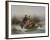 A Boy Pushing a Young Girl in a Sledge (Oil on Canvas)-Jan Walraven-Framed Giclee Print