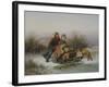 A Boy Pushing a Young Girl in a Sledge (Oil on Canvas)-Jan Walraven-Framed Giclee Print