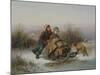 A Boy Pushing a Young Girl in a Sledge (Oil on Canvas)-Jan Walraven-Mounted Giclee Print