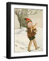 A Boy Walks Through the Snow Carrying Ice Skates-Anne Anderson-Framed Art Print