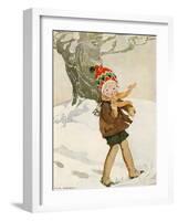 A Boy Walks Through the Snow Carrying Ice Skates-Anne Anderson-Framed Art Print