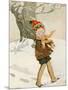 A Boy Walks Through the Snow Carrying Ice Skates-Anne Anderson-Mounted Art Print