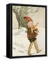 A Boy Walks Through the Snow Carrying Ice Skates-Anne Anderson-Framed Stretched Canvas