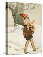 A Boy Walks Through the Snow Carrying Ice Skates-Anne Anderson-Stretched Canvas