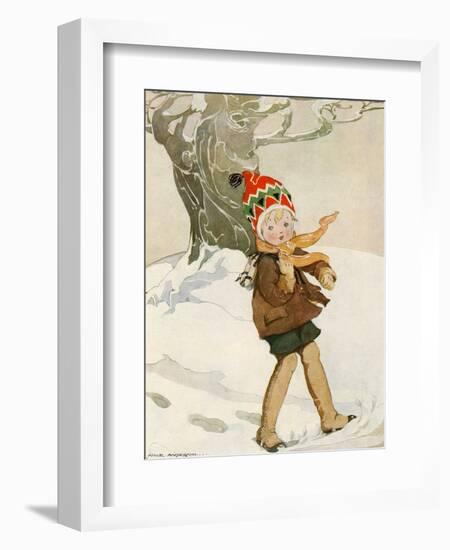 A Boy Walks Through the Snow Carrying Ice Skates-Anne Anderson-Framed Art Print