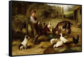 A Boy with Poultry and a Goat in a Farmyard, 1903-Charles Hunt-Framed Stretched Canvas