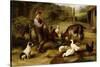 A Boy with Poultry and a Goat in a Farmyard, 1903-Charles Hunt-Stretched Canvas