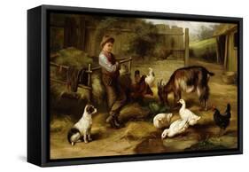 A Boy with Poultry and a Goat in a Farmyard, 1903-Charles Hunt-Framed Stretched Canvas