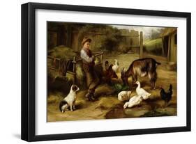 A Boy with Poultry and a Goat in a Farmyard, 1903-Charles Hunt-Framed Giclee Print