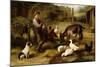 A Boy with Poultry and a Goat in a Farmyard-Charles Hunt-Mounted Giclee Print