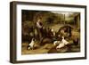 A Boy with Poultry and a Goat in a Farmyard-Charles Hunt-Framed Giclee Print