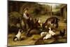 A Boy with Poultry and a Goat in a Farmyard-Charles Hunt-Mounted Giclee Print