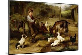 A Boy with Poultry and a Goat in a Farmyard-Charles Hunt-Mounted Giclee Print