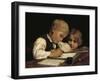 A Boy Writing; Schreibender Knabe Mit Schwesterchen, 1875-Albert Anker-Framed Giclee Print