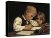 A Boy Writing; Schreibender Knabe Mit Schwesterchen, 1875-Albert Anker-Stretched Canvas