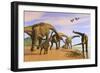 A Brachiosaurus Herd Walks Down a Wet Sandy Beach-null-Framed Art Print