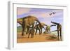 A Brachiosaurus Herd Walks Down a Wet Sandy Beach-null-Framed Premium Giclee Print