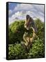 A Brachiosaurus with Young Above the Treetops, Surrounded by Pterodactyls-null-Framed Stretched Canvas