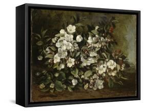 A Branch of Apple Blossoms also Said Cherry Blossoms-Gustave Courbet-Framed Stretched Canvas