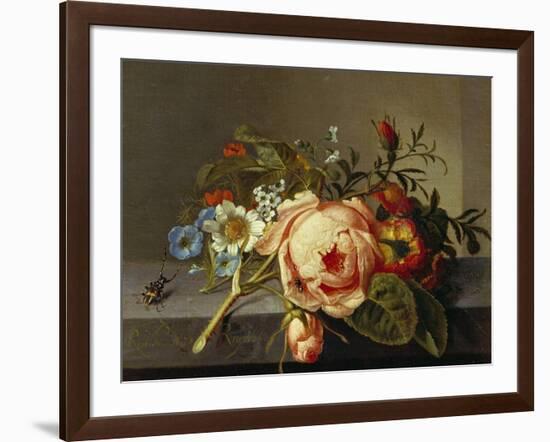 A Branch of Roses with Beetle and Bee, 1741-Rachel Ruysch-Framed Giclee Print