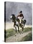 A Brave Comanche, Traveling on Horseback in the Southern Prairies (Texas, Oklahoma, Usa), around 18-null-Stretched Canvas