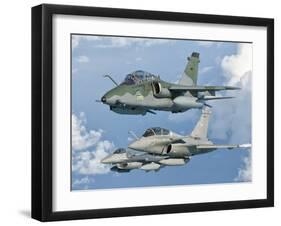 A Brazilian Air Force Embraer A-1B, French Air Force Rafale, and US Air Force F-16C Fighting Falcon-Stocktrek Images-Framed Premium Photographic Print