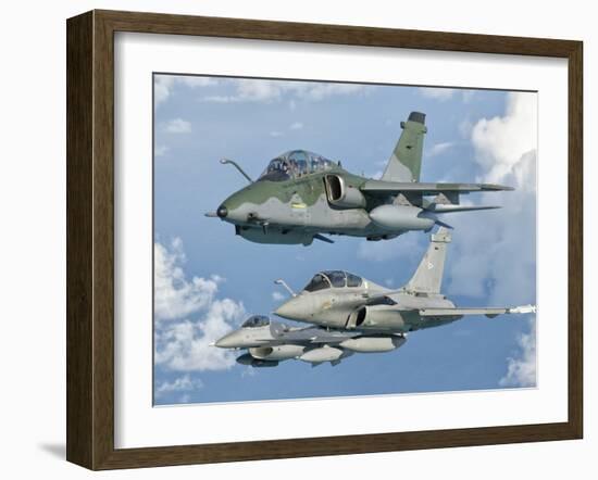 A Brazilian Air Force Embraer A-1B, French Air Force Rafale, and US Air Force F-16C Fighting Falcon-Stocktrek Images-Framed Photographic Print