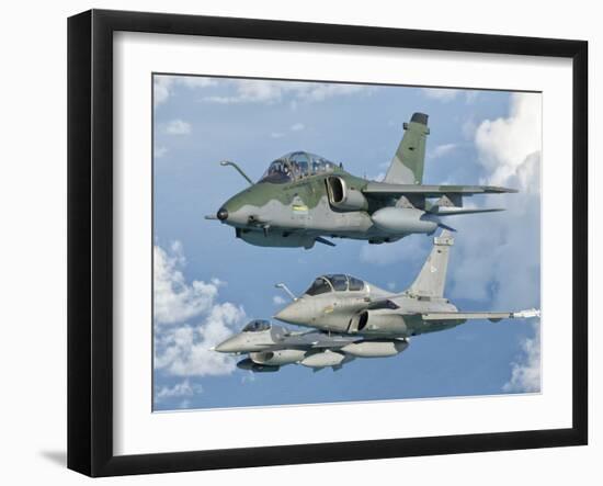 A Brazilian Air Force Embraer A-1B, French Air Force Rafale, and US Air Force F-16C Fighting Falcon-Stocktrek Images-Framed Photographic Print