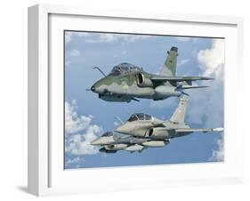 A Brazilian Air Force Embraer A-1B, French Air Force Rafale, and US Air Force F-16C Fighting Falcon-Stocktrek Images-Framed Photographic Print
