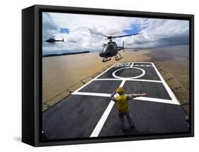 A Brazilian Eurocopter Prepares to Land Aboard a Brazilian Navy Hospital Ship-Stocktrek Images-Framed Stretched Canvas