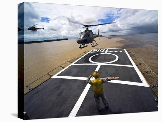 A Brazilian Eurocopter Prepares to Land Aboard a Brazilian Navy Hospital Ship-Stocktrek Images-Stretched Canvas