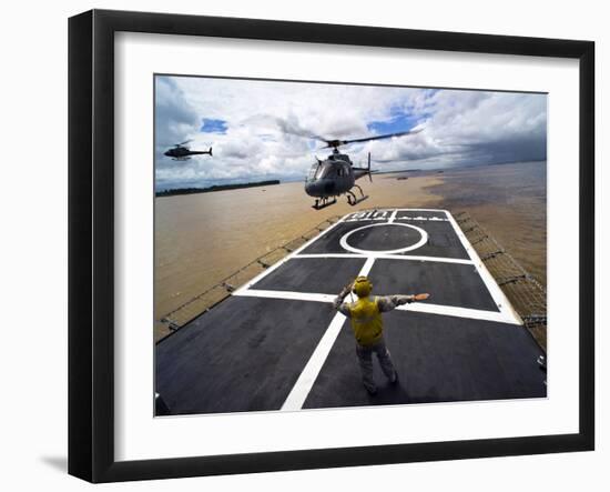 A Brazilian Eurocopter Prepares to Land Aboard a Brazilian Navy Hospital Ship-Stocktrek Images-Framed Premium Photographic Print