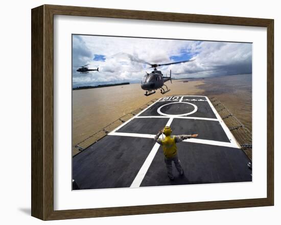 A Brazilian Eurocopter Prepares to Land Aboard a Brazilian Navy Hospital Ship-Stocktrek Images-Framed Photographic Print