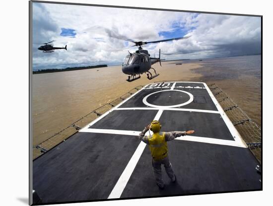 A Brazilian Eurocopter Prepares to Land Aboard a Brazilian Navy Hospital Ship-Stocktrek Images-Mounted Photographic Print