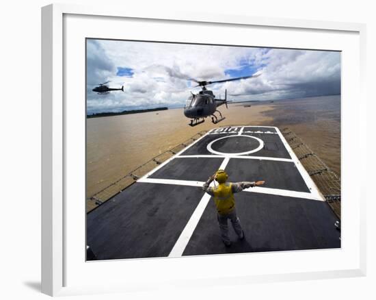 A Brazilian Eurocopter Prepares to Land Aboard a Brazilian Navy Hospital Ship-Stocktrek Images-Framed Photographic Print