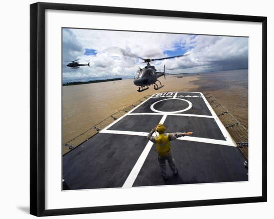 A Brazilian Eurocopter Prepares to Land Aboard a Brazilian Navy Hospital Ship-Stocktrek Images-Framed Photographic Print