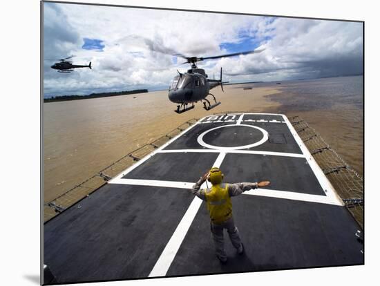 A Brazilian Eurocopter Prepares to Land Aboard a Brazilian Navy Hospital Ship-Stocktrek Images-Mounted Photographic Print