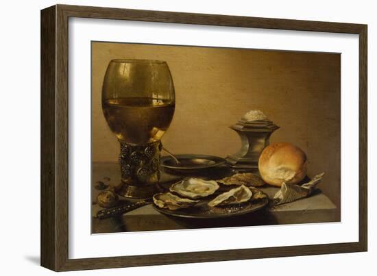 A Breakfast Still Life of Oysters, Salt Bread and Nuts-Pieter Claesz-Framed Giclee Print
